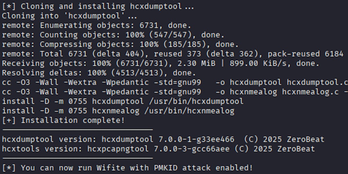Screenshot of terminal running quick install script